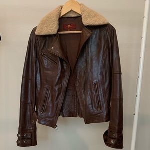7 for all mankind brown leather jacket EUC small